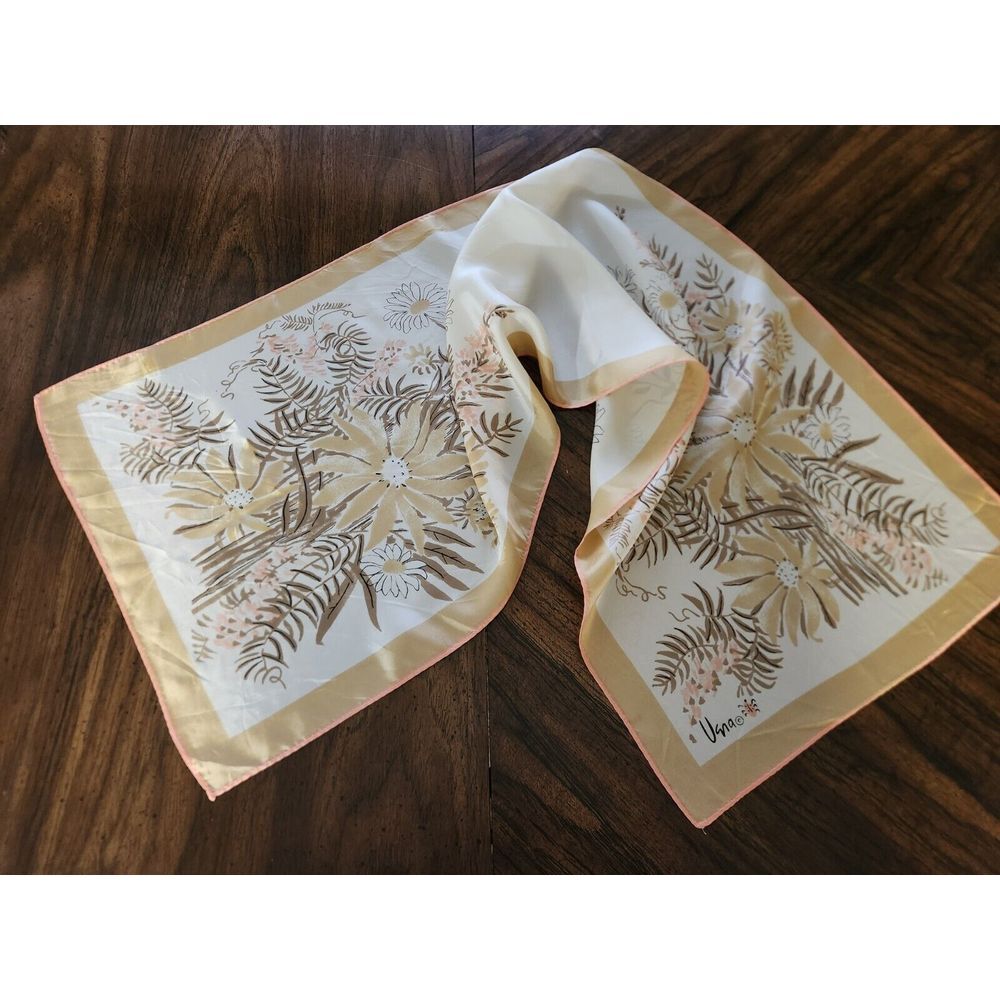 Vera Newmann Vintage Rectangle Scarf Gold, Pink, Brown Hand Crafted Japan 14x44"